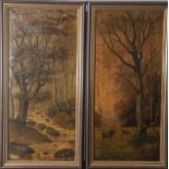 Unbekannter Künstler (Anfang 20. Jahrhundert), Gemäldepaar "Rotwild in Waldlandschaft",<b