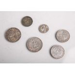 Konvolut von 6 Münzen, bestehend aus: 1x 6 Kreuzer-Münze "Großherzogtum Würzburg", 1809<br