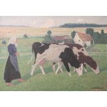 Mulot, Willy (Wiesbaden 1889-1982 Wiesbaden), Kühe auf der Weide (wohl 1947), Öl/Lw., re.<b