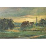 Unbekannter Künstler (19./20. Jahrhundert), bäuerliche Landschaft, Öl/Malpappe, li. u.<br