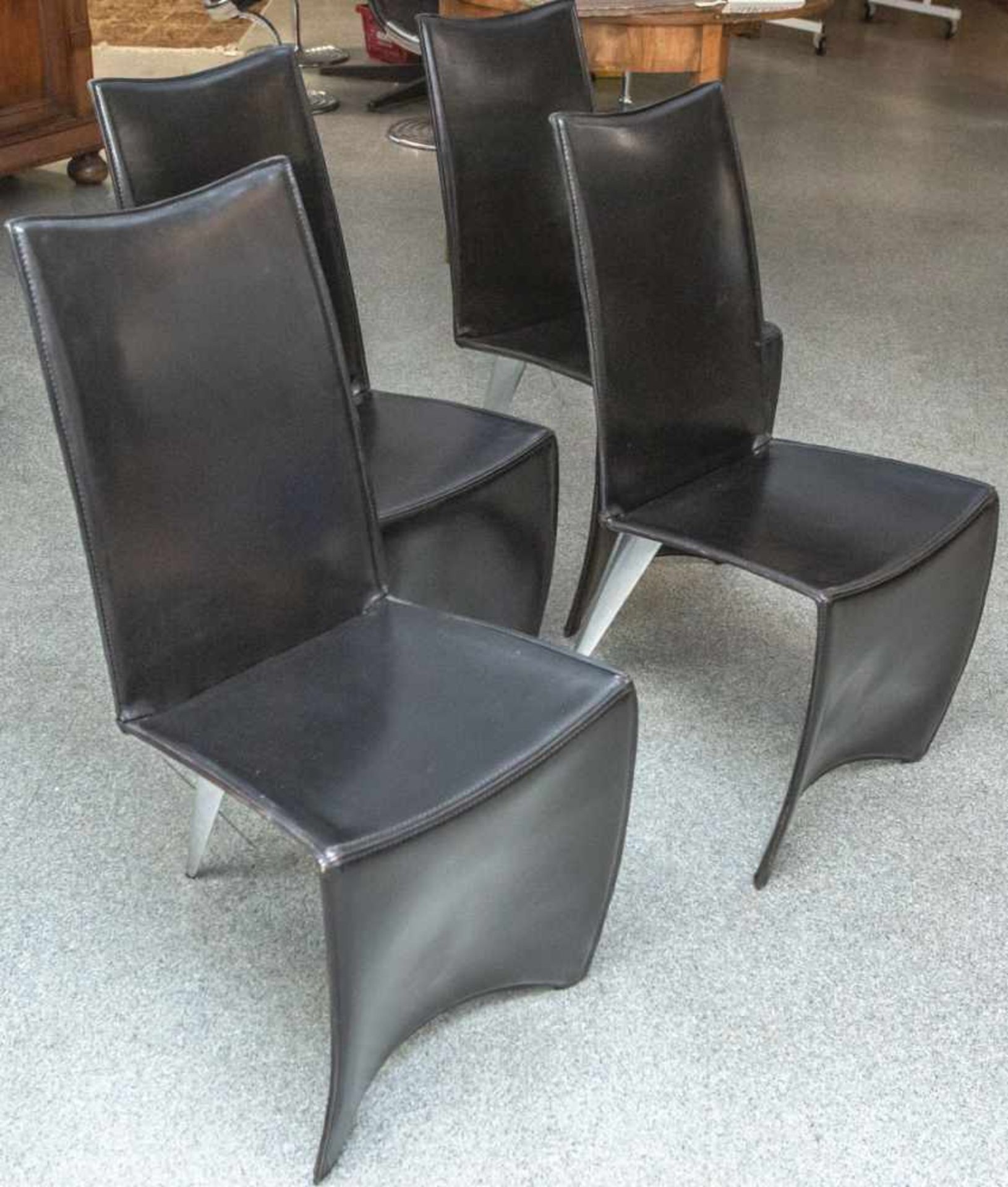 4 Stühle, Philippe Starck für Driade, Mod. "Ed Archer", Rahmen aus Stahlrohr mit schwarzem<b - Bild 2 aus 2