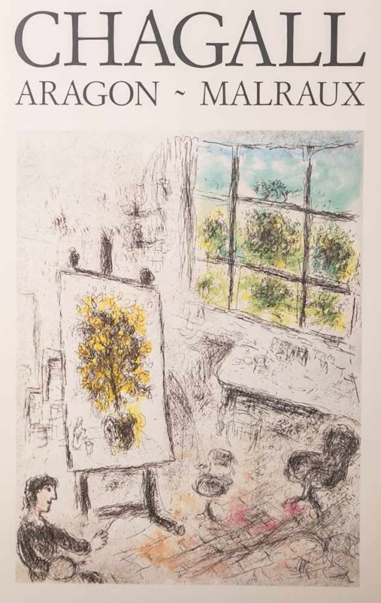 Chagall, Marc (1887 - 1985), Ausstellungsplakat für Chagall-Ausstellung "Aragon - Malraux"<