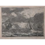 Manglard, Adrien (1695-1760), Segelschiffe an der Küste, Federzeichnung/Papier, li. u.<