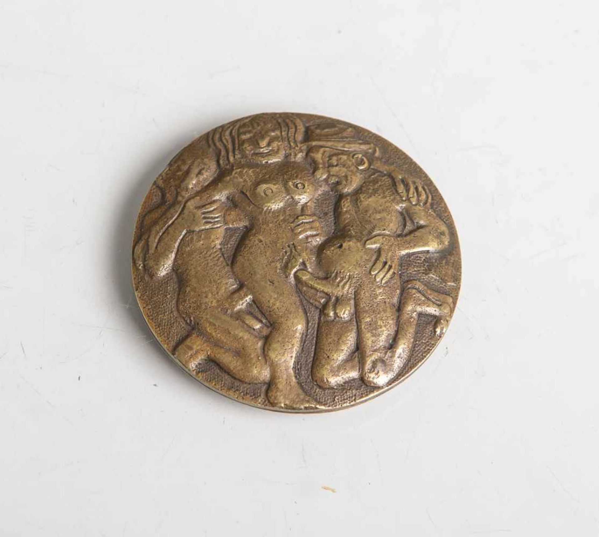 Unbekannter Künstler (wohl 19. Jahrhundert), kleine runde Bronzeplakette mit erotischer<