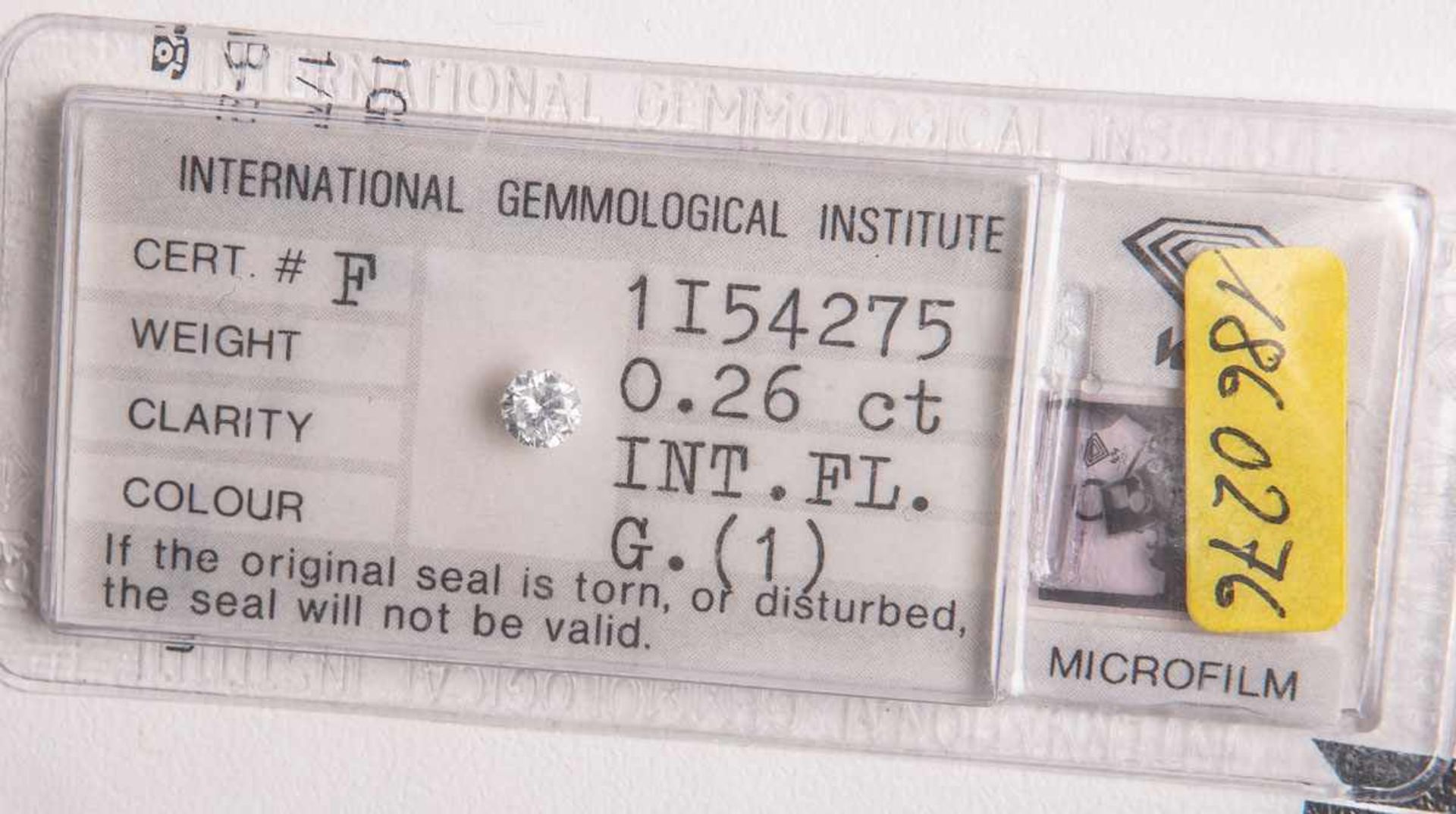 Einzeldiamant 0.23 ct/LC/G, m. Echtheits-Zertifikat u. Begutachtung von "IGI"
