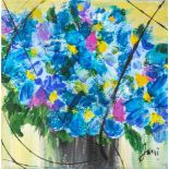 Jani (geb. 1946), "Blütenzauber", blaue Blüten, Acryl/Lw., re. u. sign., rs. bez., ca. 20<b