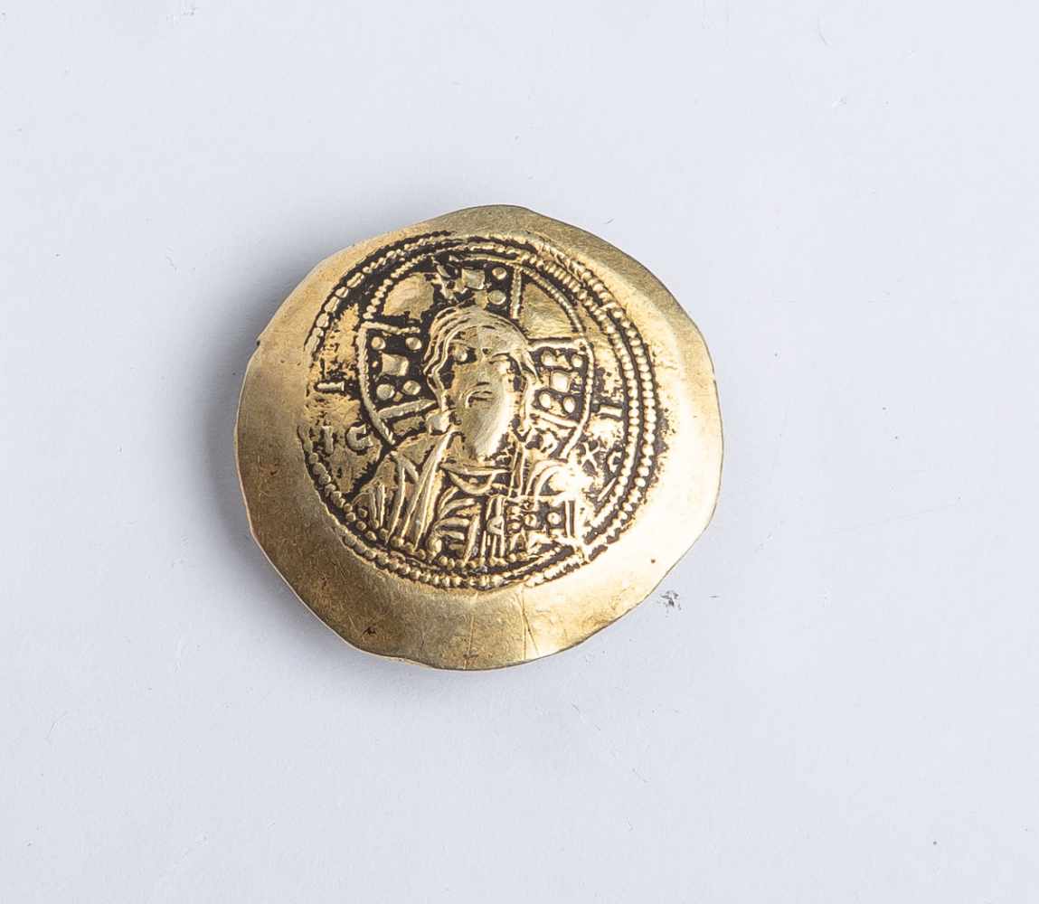 Gold-Histamenon "Michael III." (Byzanz, 1071 - 1078), Christus m. Nimbus tront u. hält<