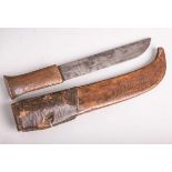 Antikes Eskimo-Messer (vor 1900, Grönland), gerade Klinge, Griff u. Scheide aus Holz,<