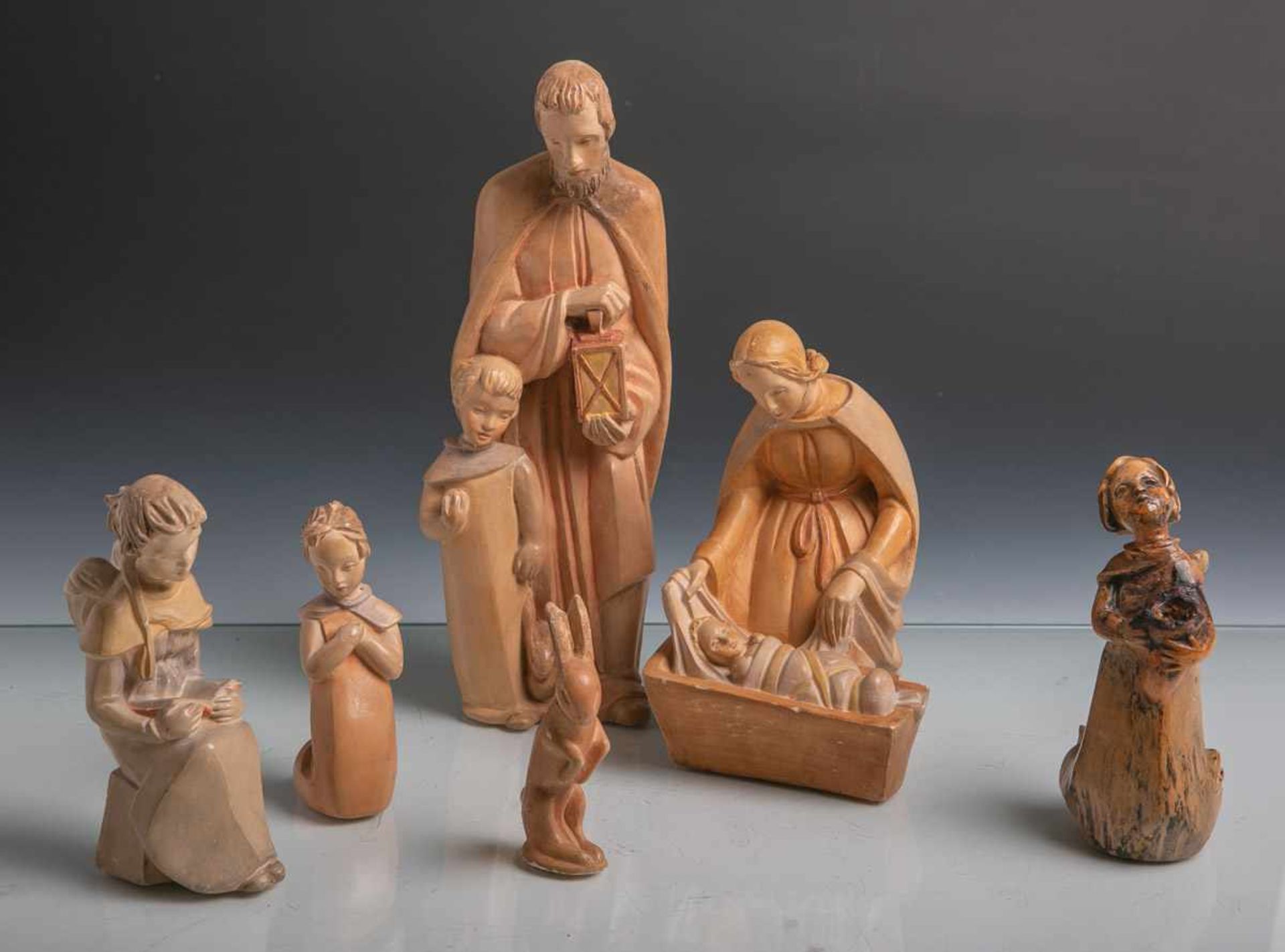 Konvolut von 6 Krippenfiguren (um 1920), Ton/Keramik, Originale von Marta