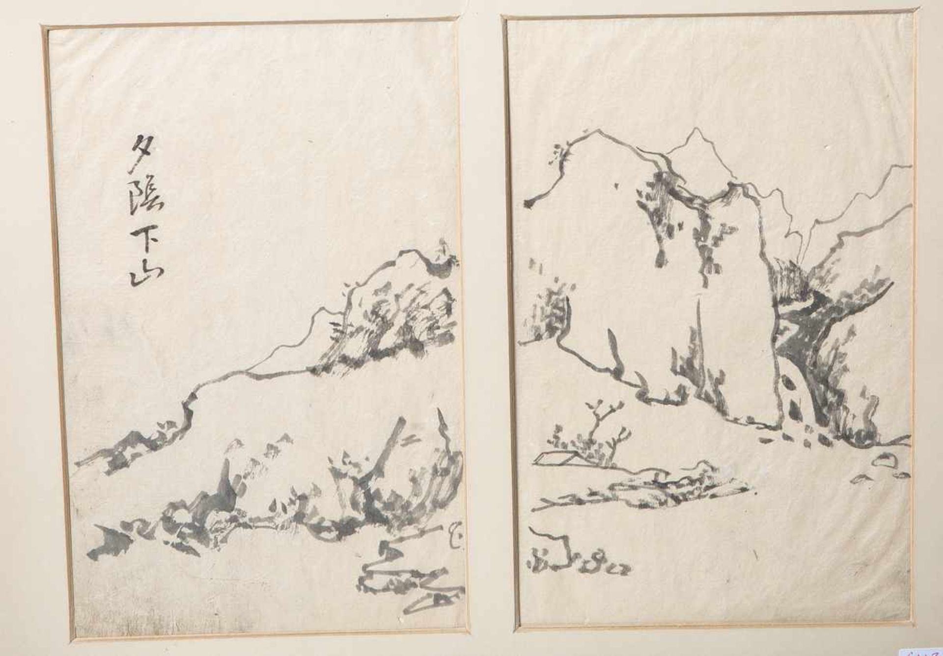 Unbekannter Künstler, Tuschezeichnung auf Seidenpapier (Japan), li. signiert, Doppelblatt,<