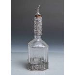 Glasflakon m. Silbermontierung (wohl 19. Jahrhundert), klares Glas m. handgearb.