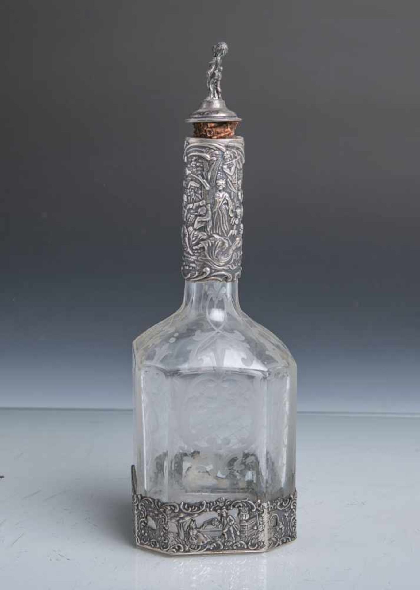Glasflakon m. Silbermontierung (wohl 19. Jahrhundert), klares Glas m. handgearb.