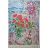 Chagall, Marc (1887 - 1985), "Liebespaar mit Blumenstrauß", Lithografie, in der Platte<