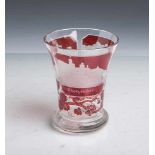 Badeglas (19. Jahrhundert), klares Glas m. rotem Überfang, feine Gravuren m. Ansichten von<