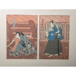Unbekannter Künstler (Japan), Darstellung von Samurai und Tänzer, zwei farbige