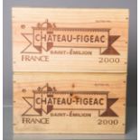 12 Flaschen von Chateau-Figeac, St. Emilion (2000), Rotwein, je 0,75 L, in 2 Holzkisten.Im