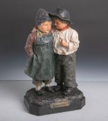 Maresch, Johann (1821-1914), "Ein wichtiges Geheimnis!", Figurenkinderpaar aus Keramik