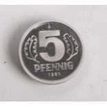 5 Pfennig-Münze (DDR, 1981), Produktionsprobe, Aufl. 40 Stück, Münzprägestätte: A. PP,