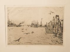 Fischer, Otto (1870-1947), bez. "Hamburger Hafen", Radierung, Darstellungsgröße ca. 13,5 x