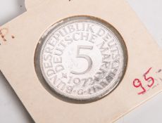 5 DM-Münze "Silberadler" (BRD, 1972), Münzprägestätte: G, eingeschweißt. PP.