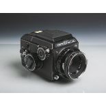 Zenza Bronica-Filmkamera (Japan), Modell "TL", Nikon-Objektiv "Nikkor-P. 1:2,8/75 mm,