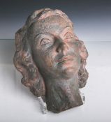 Wandmaske (im Stil der 1930er Jahre, in der Art von F. Klimsch), Terracotta, Frauenkopf,