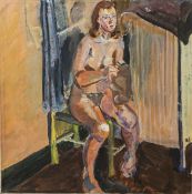 Unbekannter Künstler (wohl 20. Jahrhundert), abstrakt gemalter weiblicher Akt, Öl auf