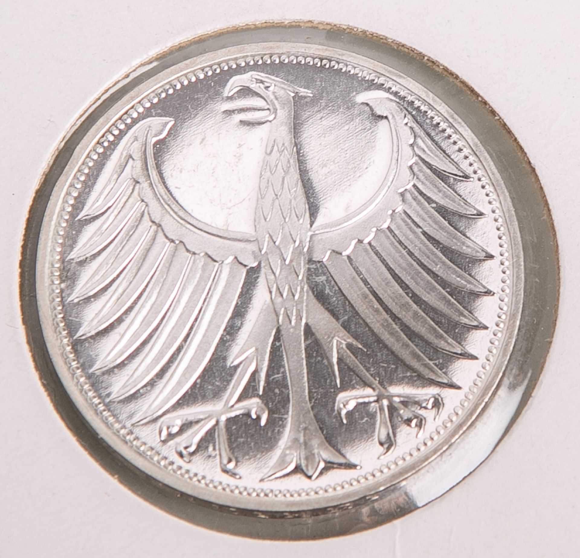 5 DM-Münze "Silberadler" (BRD, 1967), Münzprägestätte: G, eingeschweißt. PP. - Bild 2 aus 2