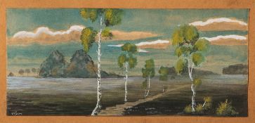 Nevian, Carl (1883-1971), Landschaft mit Birken, Aquarell, unten links signiert, ca. 11 x
