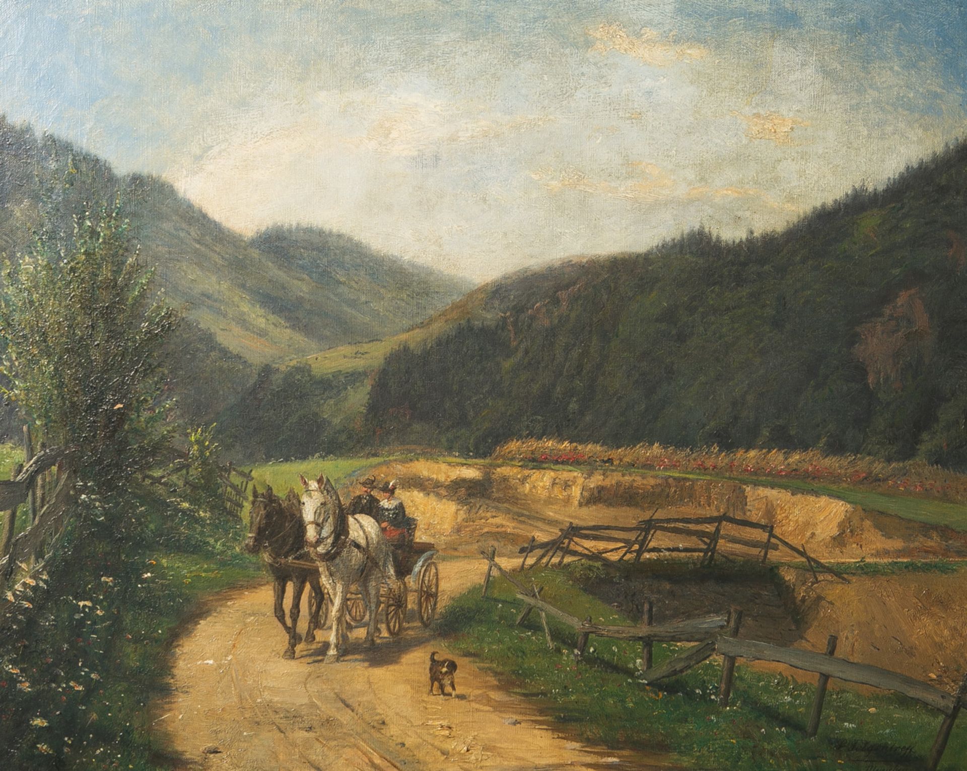 Felgentreff, Paul (1854 - 1933), süddeutsche Landschaft m. einem Paar auf einer