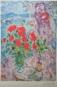 Chagall, Marc (1887 - 1985), "Liebespaar mit Blumenstrauß", Lithografie, in der Platte
