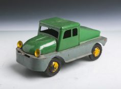 Blechspielzeug Schlepper (ohne Herstellerbezeichnung, wohl 1940/50er Jahre), in grün/grau,