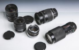 Konvolut von 5 Objektiven von Canon, bestehend aus: 1x Macro (1:4/70-210 mm, Nr. 612173),