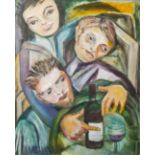 Marianna (20. Jahrhundert), Darstellung von 3 Personen m. einer Weinflasche u. Gläsern,