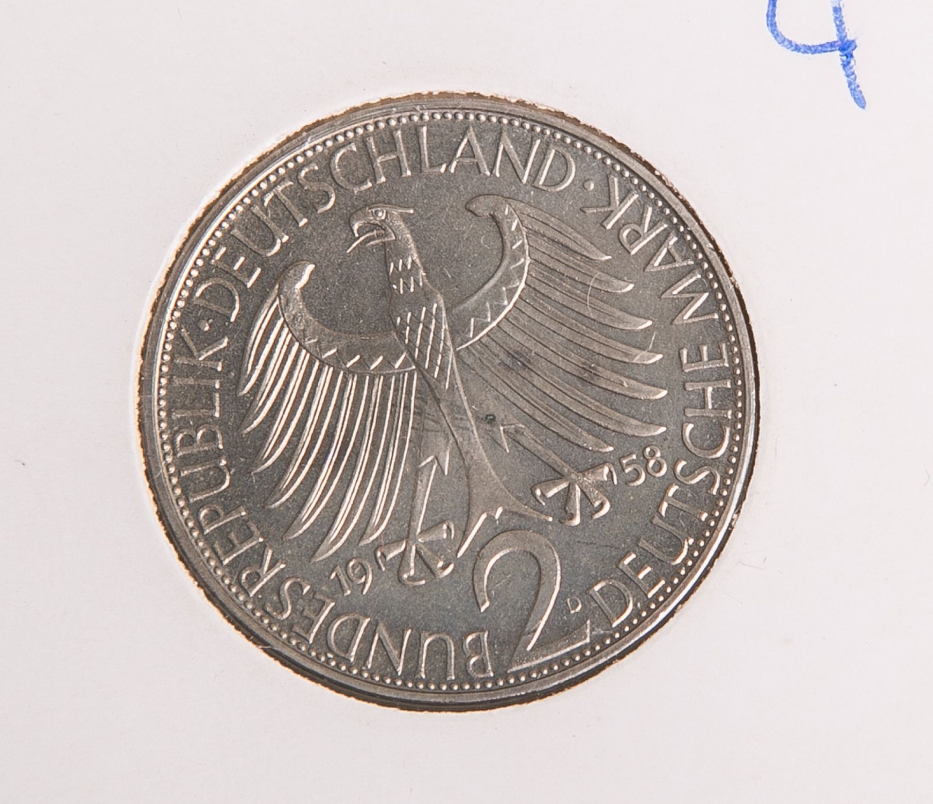 2 DM-Münze "Max Planck" (BRD, 1958), Münzprägestätte: D, Aufl. 1240 Stück, eingeschweißt. - Bild 2 aus 2