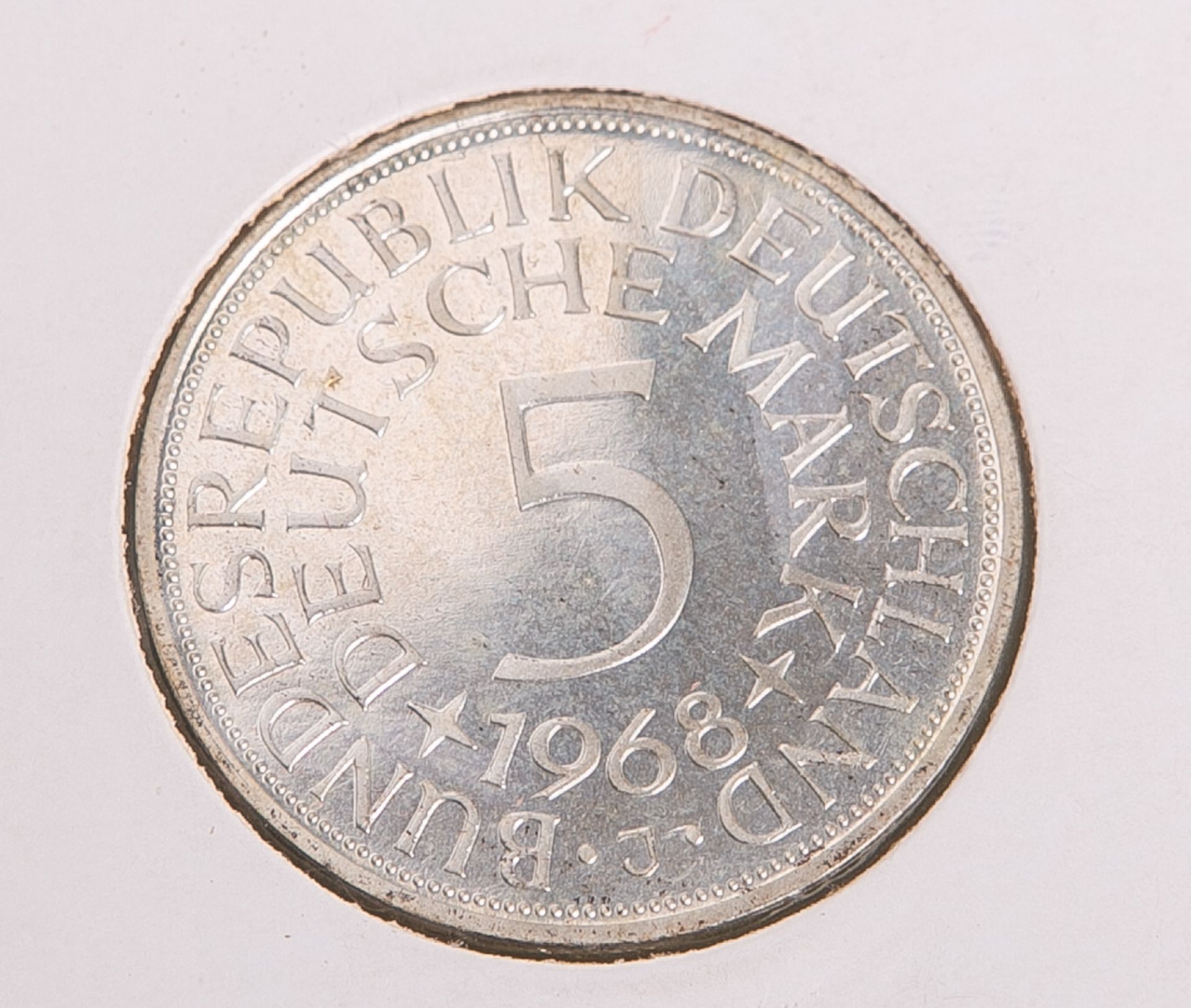 5 DM-Münze "Silberadler" (BRD, 1968), Münzprägestätte: J, eingeschweißt. PP.