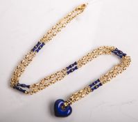 Halskette 750 GG m. Emailleherz als Anhänger, Kette teils blau emailliert, gestempelt: