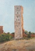 Ohlsen, Theodor (Klein-Brebe 1855-1913 Wiesbaden), alter arabischer Wachturm, Öl (wohl