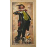 Unbekannter Künstler (wohl 20. Jahrhundert), lustiger Clown mit kleinem Hund, Öl auf