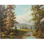 Weidenauer, Walter (1927 - 2004), sommerliche Seelandschaft m. Gebirgen, Öl/Platte, re. u.