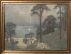 Starker, Erwin (1872 - 1938), Sommerlandschaft m. Blick auf See, Mischtechnik/Pastel, re.