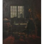 Hecker, Max (1864 - 1945), Fischer in einer Stube vor dem Fenster sitzend, der m. einem