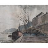 Lelfau, F. Basile (20. Jahrhundert), Pariser Seine-Ansicht, Aquarell/Kohle, re. u. sign.,