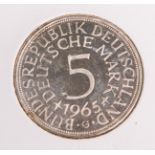 5 DM-Münze "Silberadler" (BRD, 1965), Münzprägestätte: G, eingeschweißt. PP.