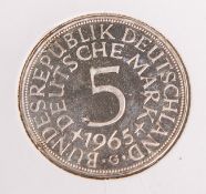 5 DM-Münze "Silberadler" (BRD, 1965), Münzprägestätte: G, eingeschweißt. PP.