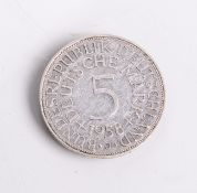 5 DM-Silbermünze, BRD (1958), Silberadler, Prägungsstätte J, ss.