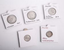 Konvolut von 5 Kleinmünzen (Preussen), bestehend aus: 1x 1 Silbergroschen (1864, A, ss.),