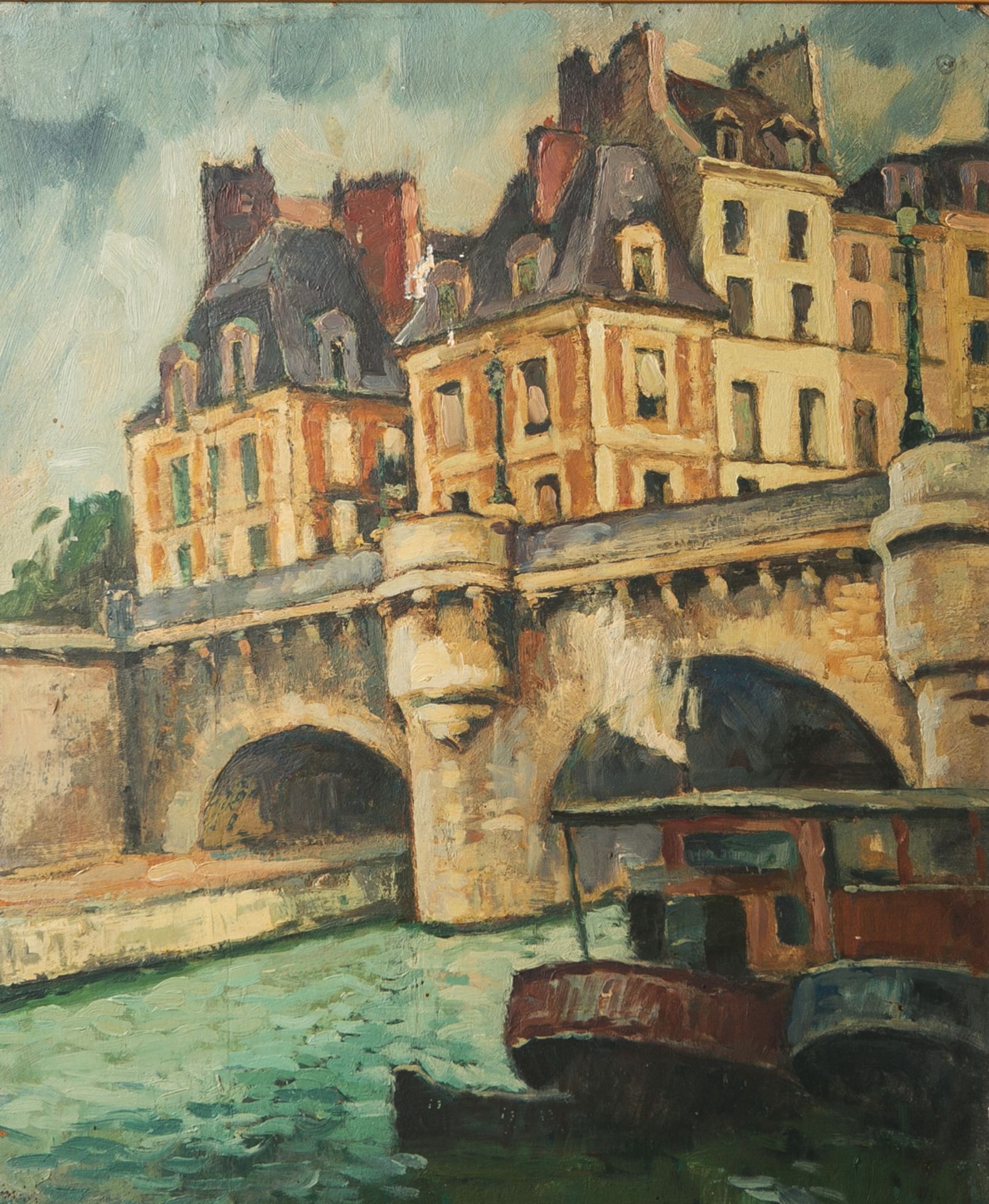 Unbekannter Künstler (19./20. Jahrhundert), Stadtansicht m. einer Brücke über einen Kanal,