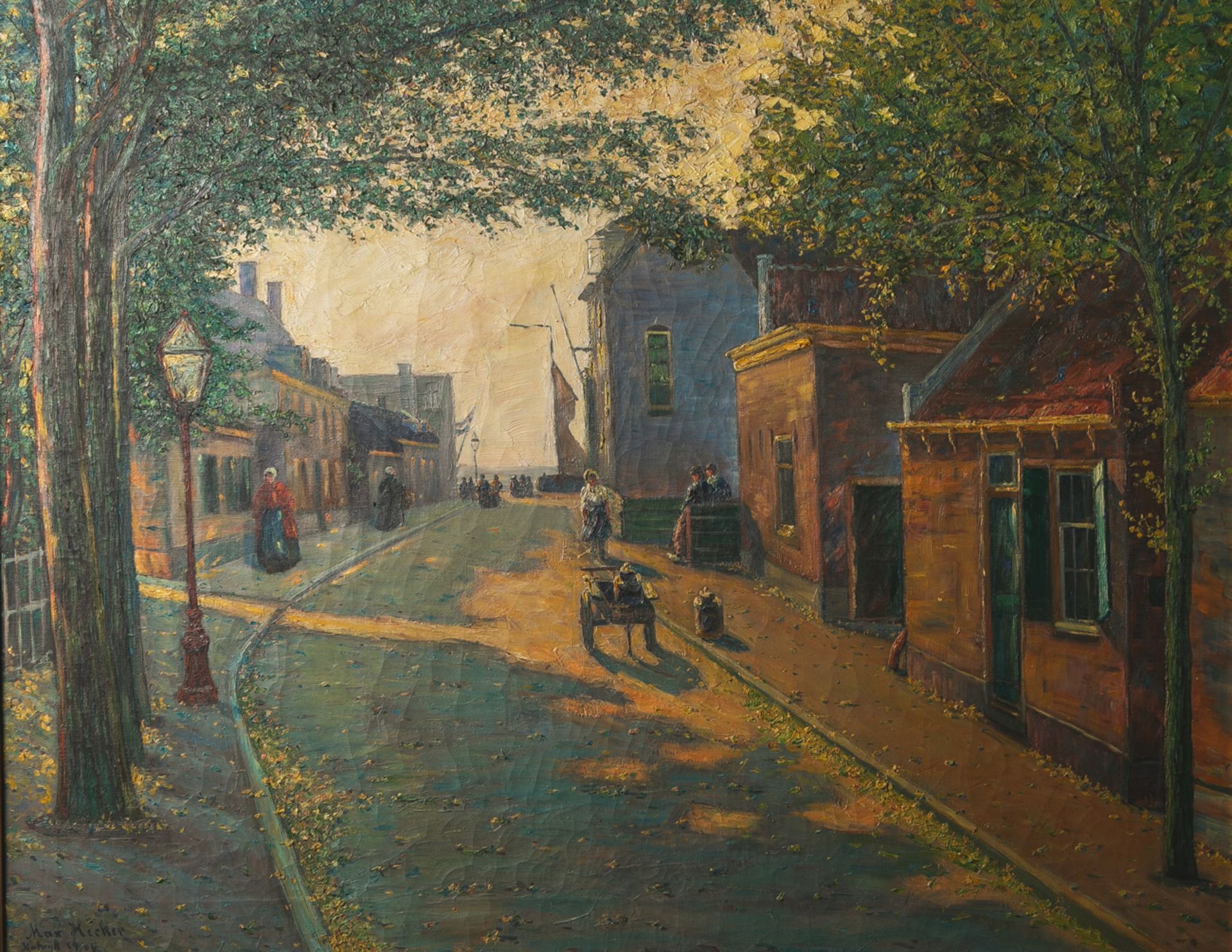 Hecker, Max (1864 - 1945), belebte Straßenszene wohl in Norddeutschland, Öl/Lw., li. u.