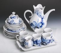 Teeservice für 5 Personen (Meissen, blaue Schwertermarke), 19 Teile, Dekor "Blaue Orchidee